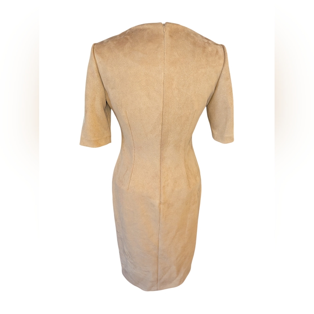 Anne Klein Tan Faux Suede 3/4 Sleeve Midi Dress Size 6 Like New - Picture 3 of 9